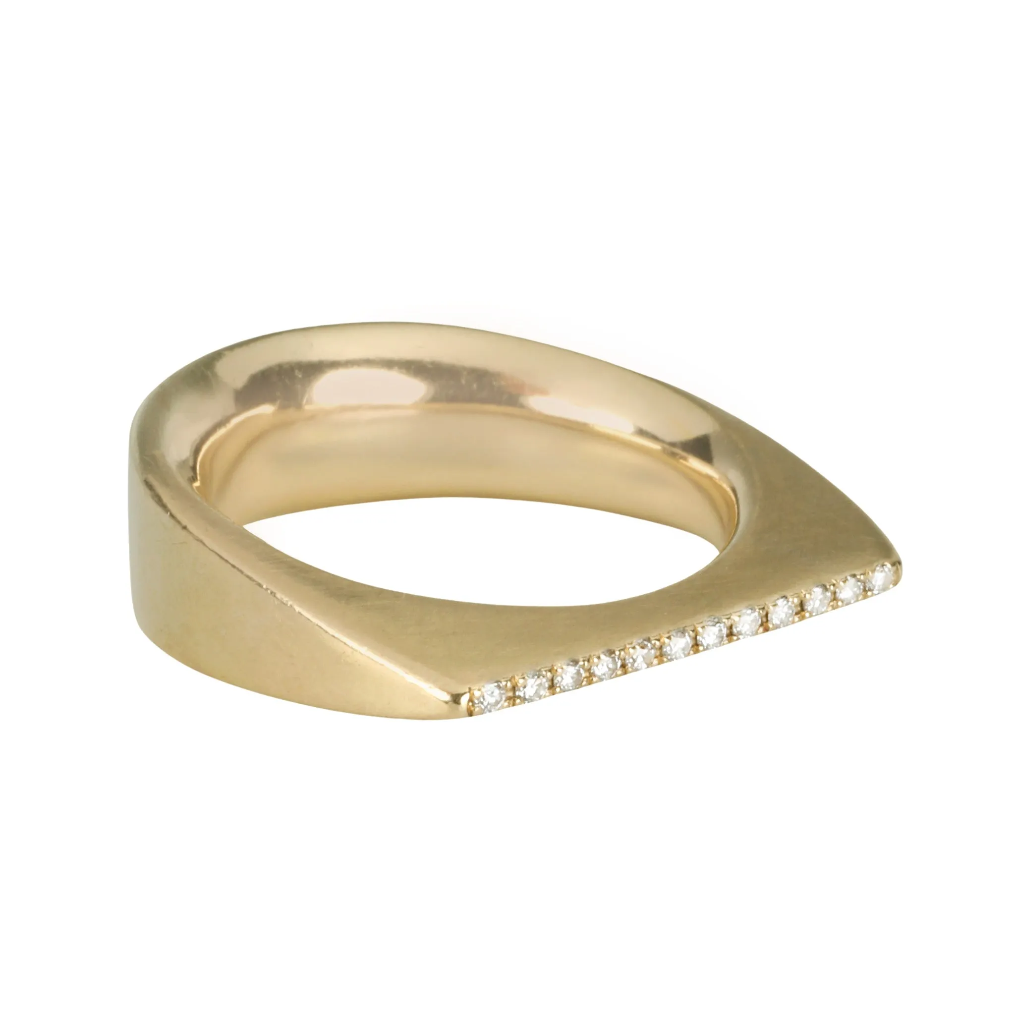 "Mara" 14 Karat Yellow Gold and Diamond Hand Carved Ring