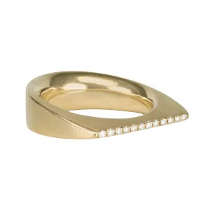 "Mara" 14 Karat Yellow Gold and Diamond Hand Carved Ring
