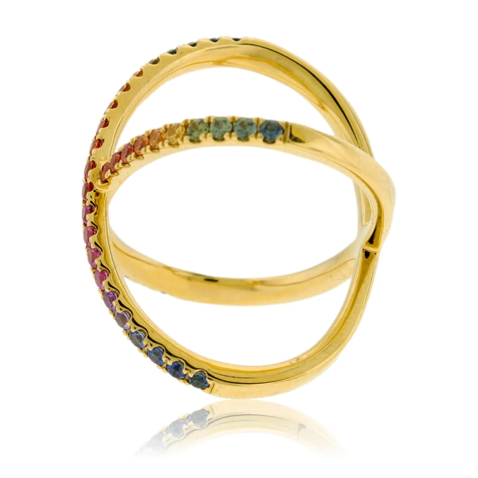 Rainbow Sapphire Cross Over Ring
