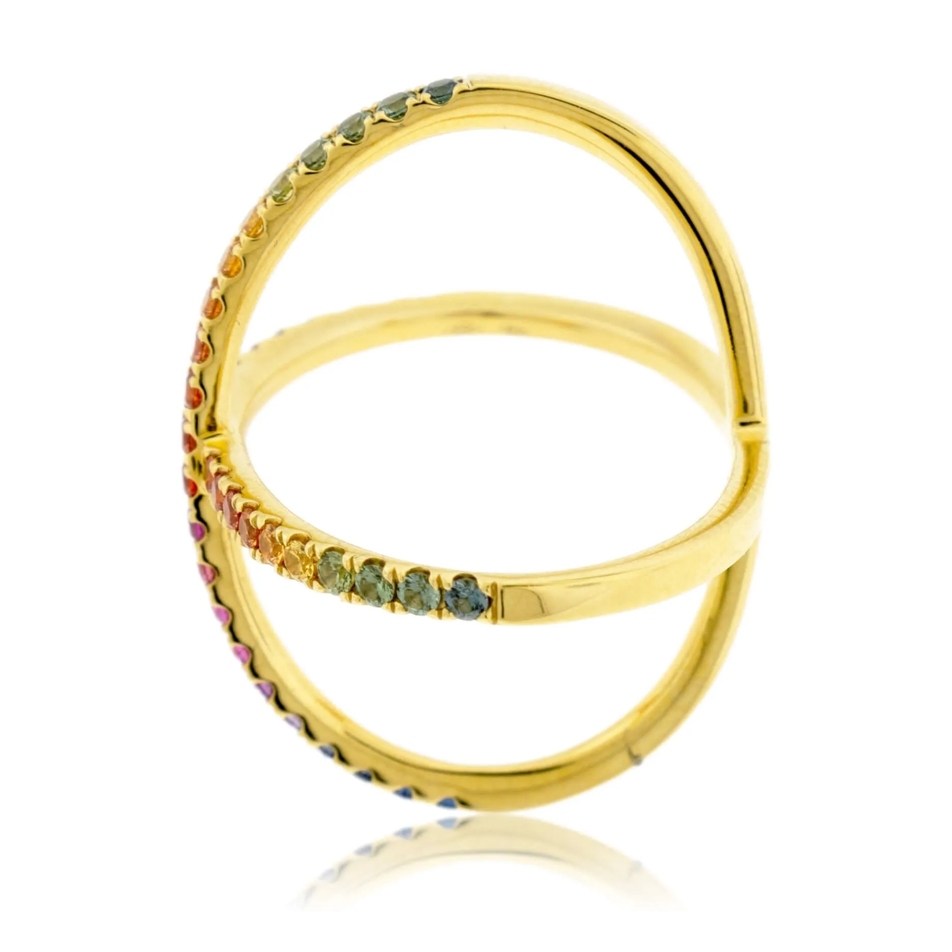 Rainbow Sapphire Cross Over Ring