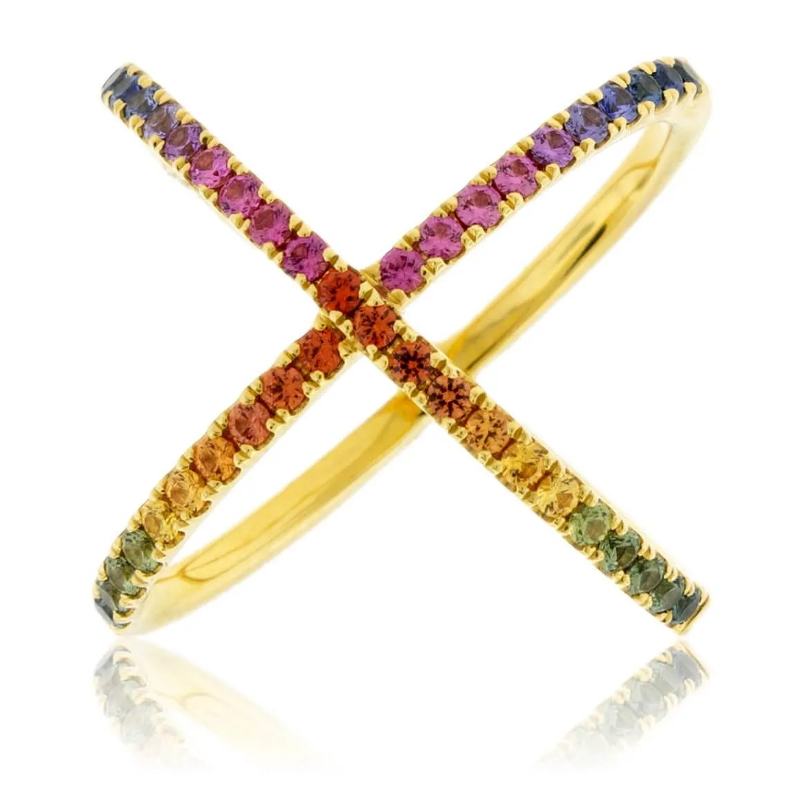 Rainbow Sapphire Cross Over Ring