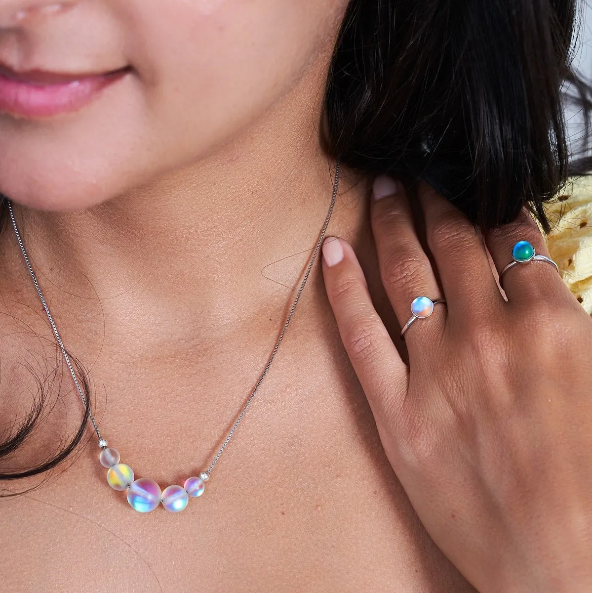 Rainbow White | .925 Sterling Silver | Mermaid Glass Ring