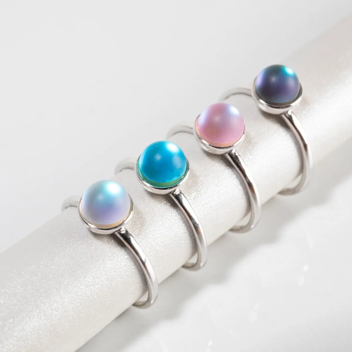Rainbow White | .925 Sterling Silver | Mermaid Glass Ring