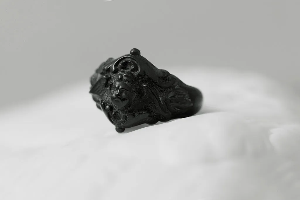 Rare Victorian Vulcanite Cherub Ring
