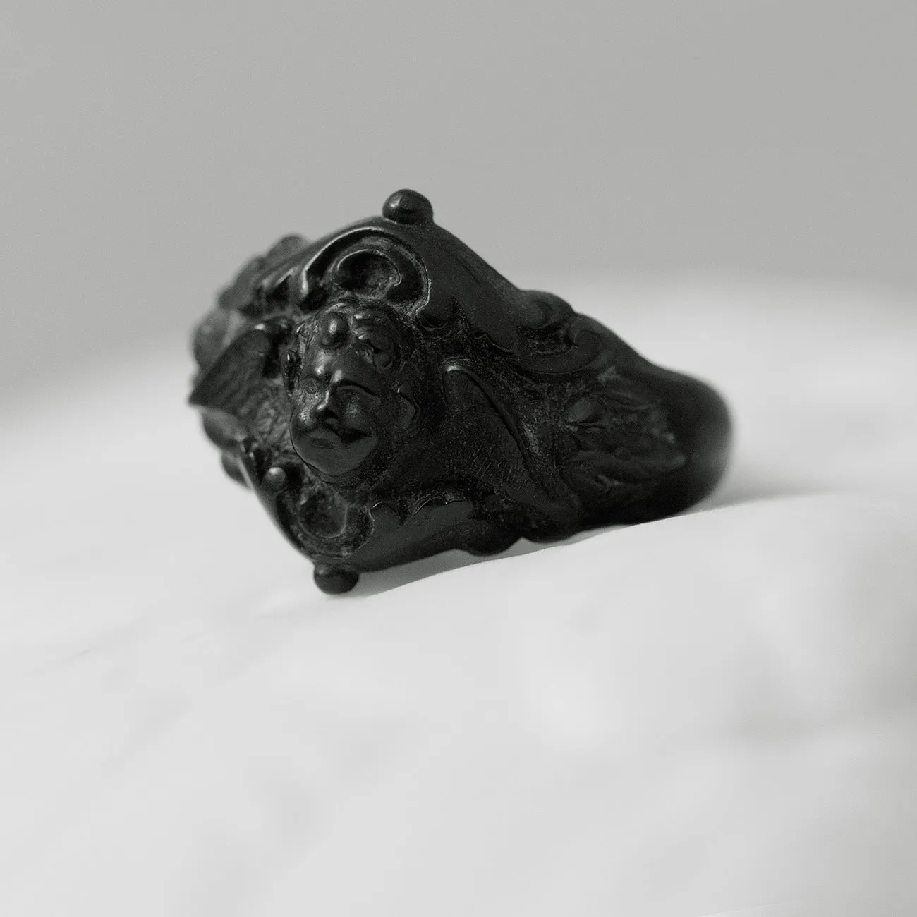Rare Victorian Vulcanite Cherub Ring