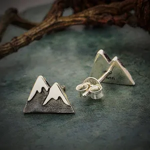 Recycled Sterling Silver Snow Cap Mountain Post Earrings 7x11mm