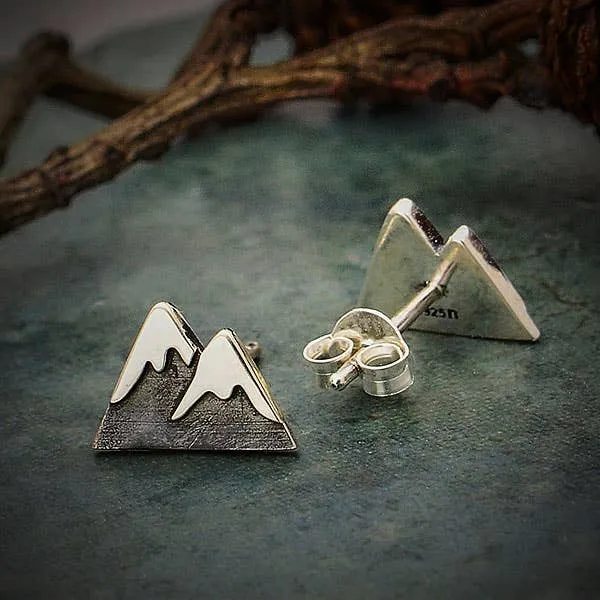 Recycled Sterling Silver Snow Cap Mountain Post Earrings 7x11mm