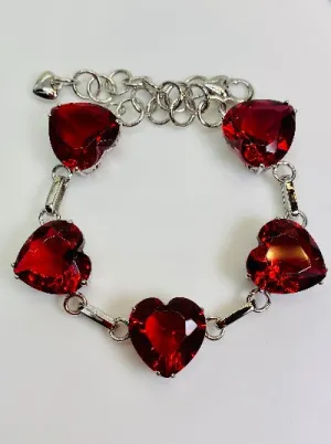 Red Ruby Bracelet, Heart Gems, Victorian Reproduction Jewelry #B38