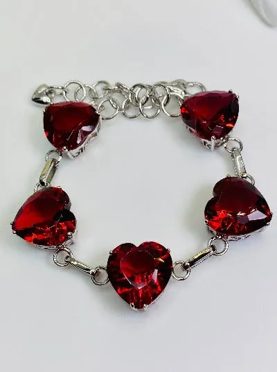Red Ruby Bracelet, Heart Gems, Victorian Reproduction Jewelry #B38