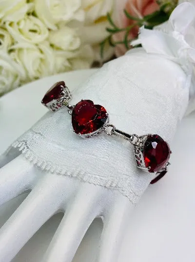 Red Ruby Bracelet, Heart Gems, Victorian Reproduction Jewelry #B38