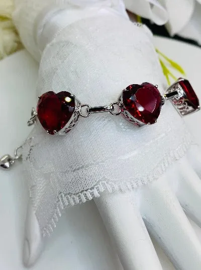 Red Ruby Bracelet, Heart Gems, Victorian Reproduction Jewelry #B38