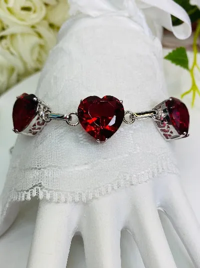 Red Ruby Bracelet, Heart Gems, Victorian Reproduction Jewelry #B38