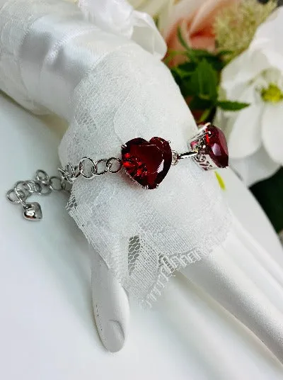 Red Ruby Bracelet, Heart Gems, Victorian Reproduction Jewelry #B38