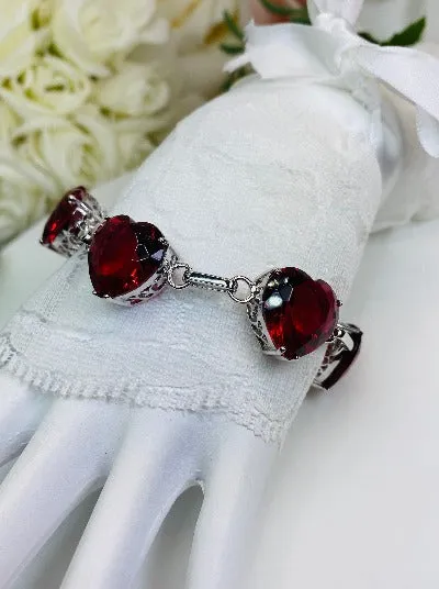 Red Ruby Bracelet, Heart Gems, Victorian Reproduction Jewelry #B38