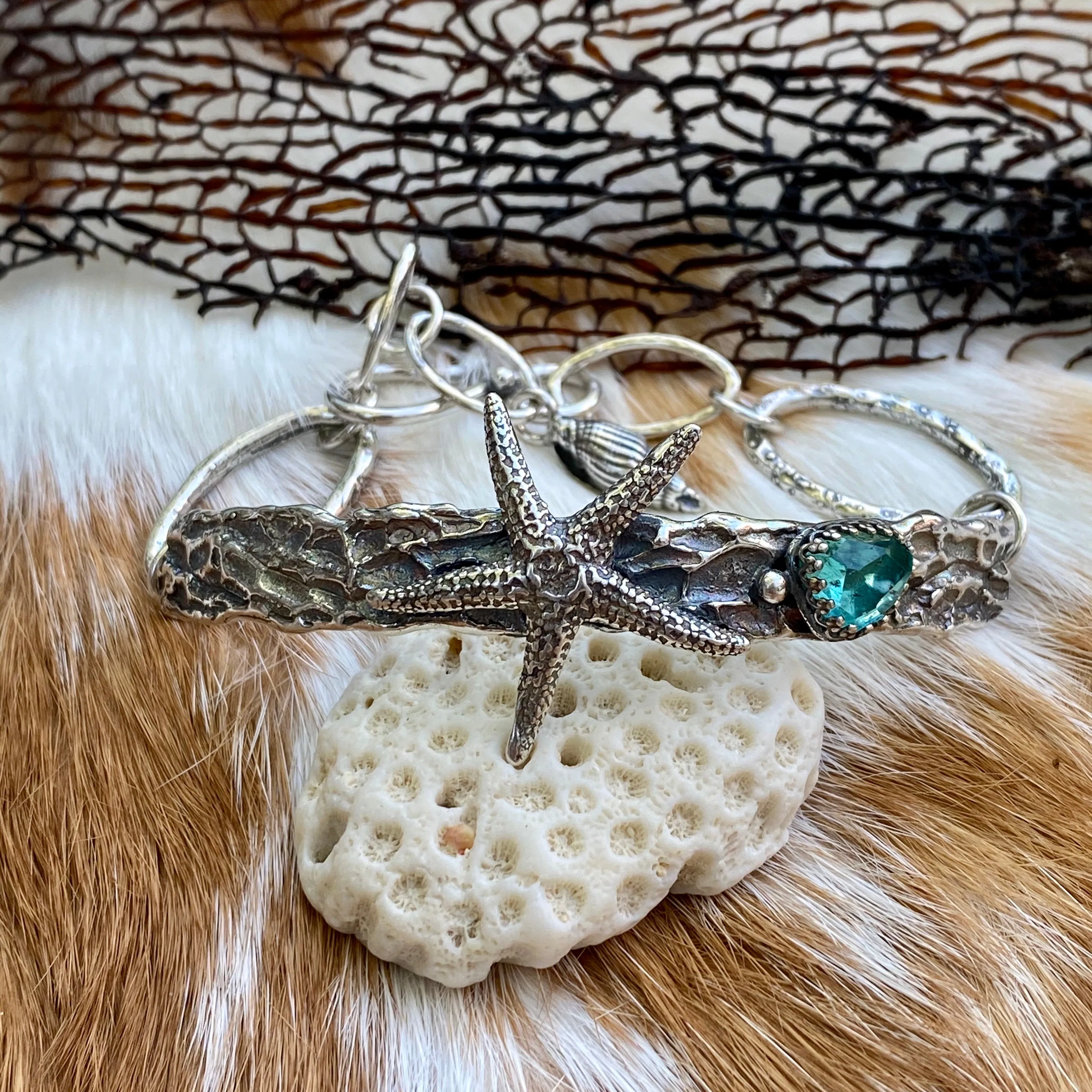 Reef and rose cut Apatite sterling bracelet