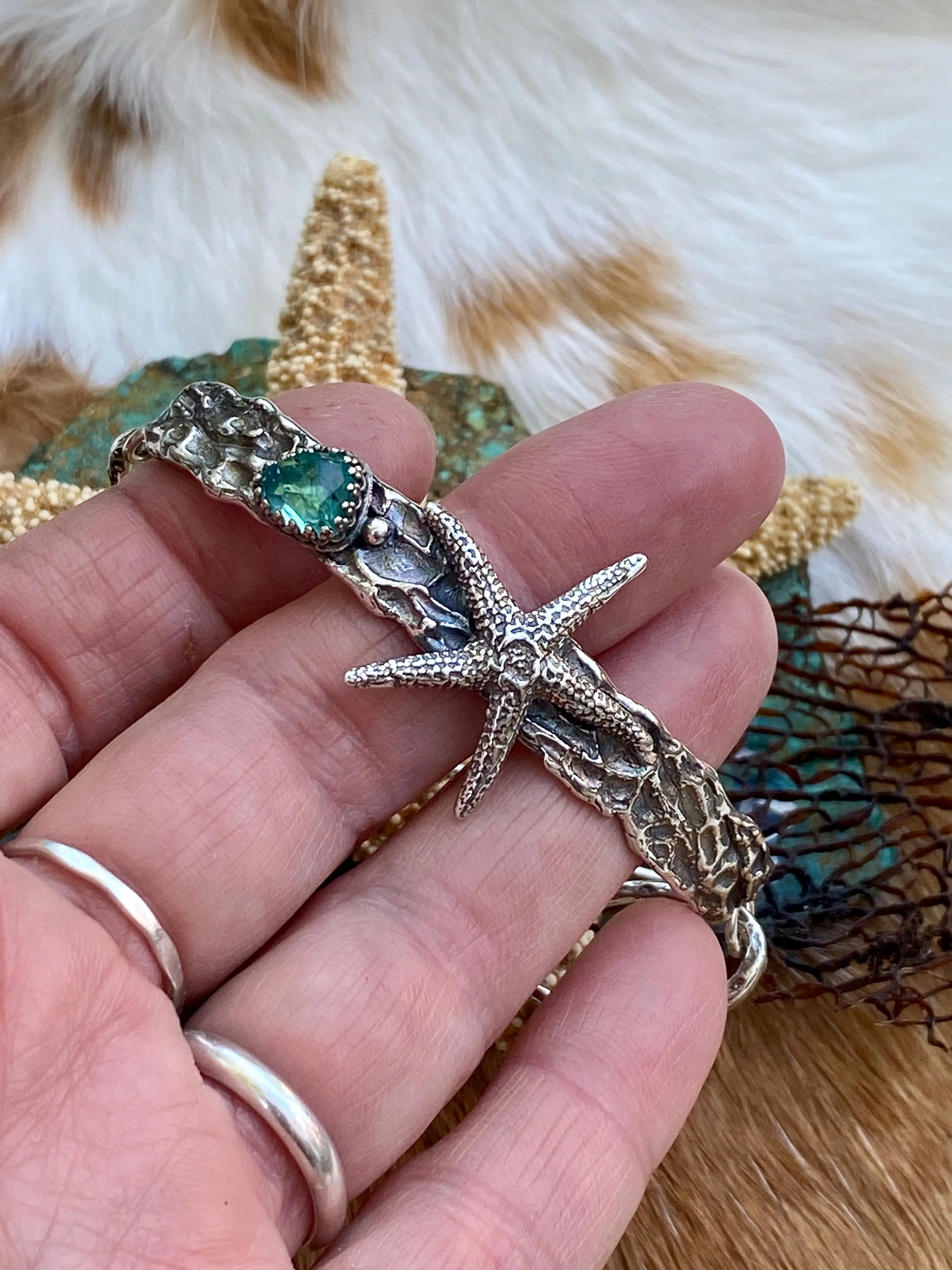 Reef and rose cut Apatite sterling bracelet