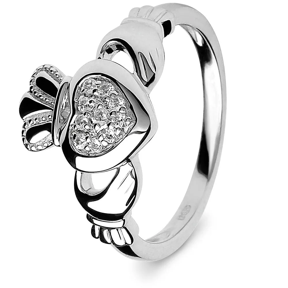 Retired Ladies Silver Pave CZ Claddagh Ring SL-SL97