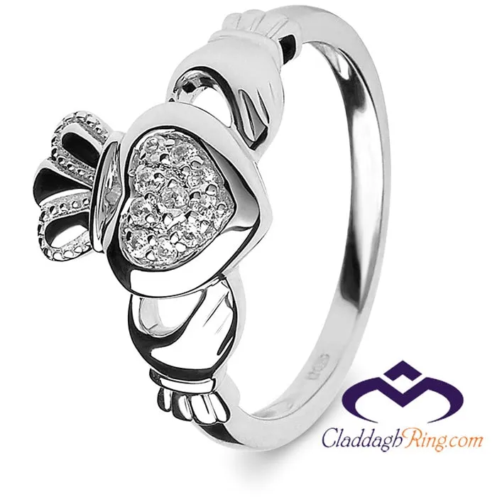 Retired Ladies Silver Pave CZ Claddagh Ring SL-SL97