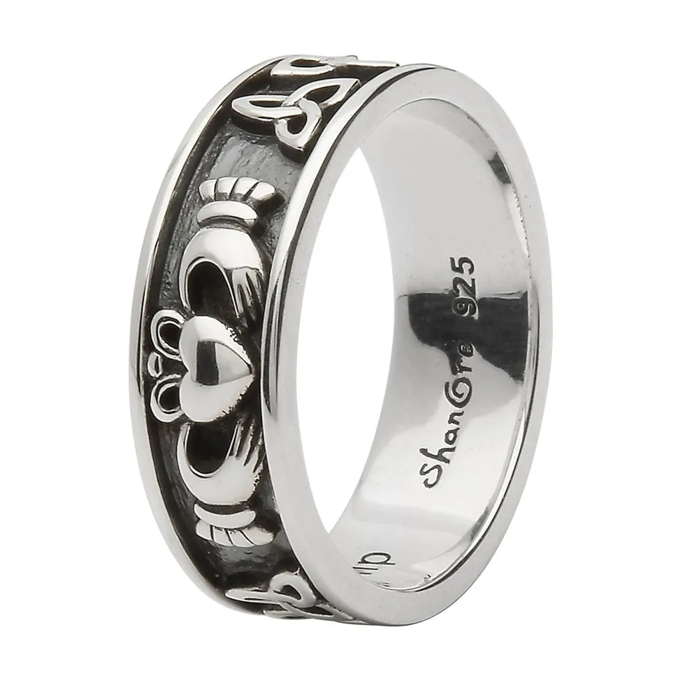 Retired Unisex Sterling Silver Claddagh and Trinity Wedding Ring SU-SD21