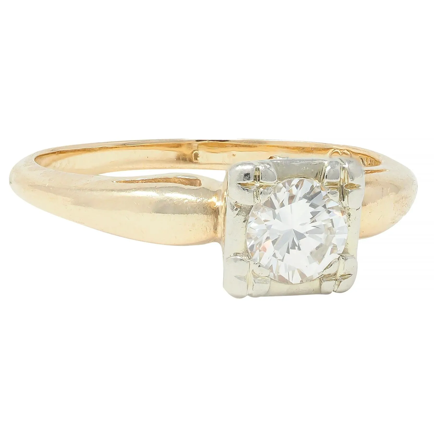 Retro 0.40 CTW Diamond 14 Karat Two-Tone Gold Solitaire Vintage Engagement Ring