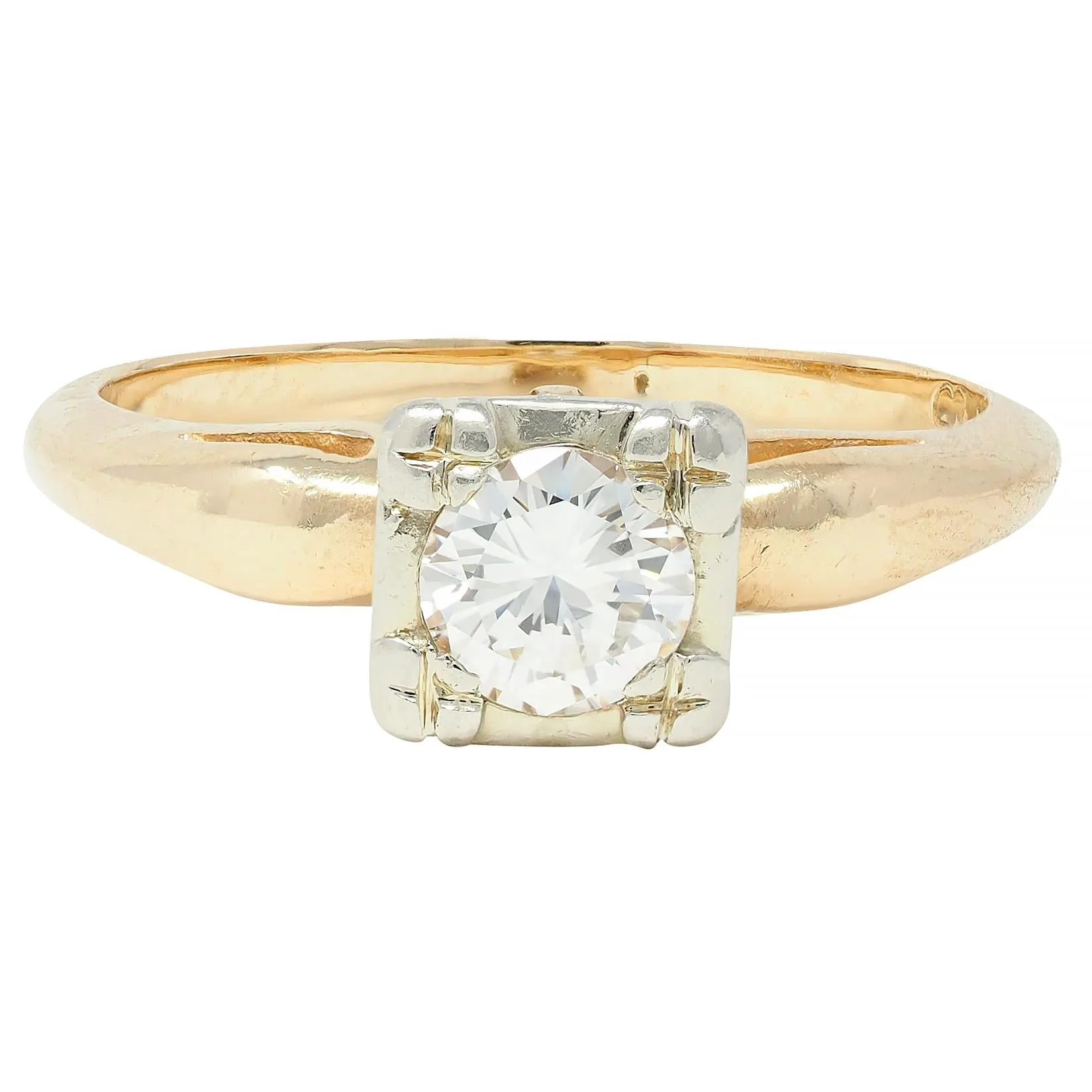 Retro 0.40 CTW Diamond 14 Karat Two-Tone Gold Solitaire Vintage Engagement Ring