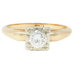 Retro 0.40 CTW Diamond 14 Karat Two-Tone Gold Solitaire Vintage Engagement Ring