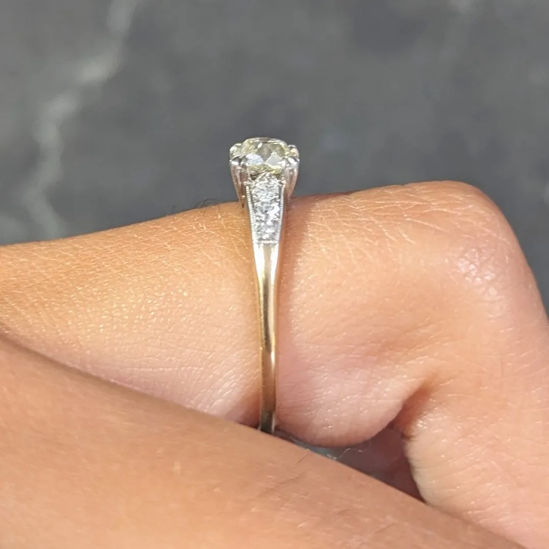 Retro 0.70 CTW Diamond Platinum 14 Karat Gold Vintage Engagement Ring