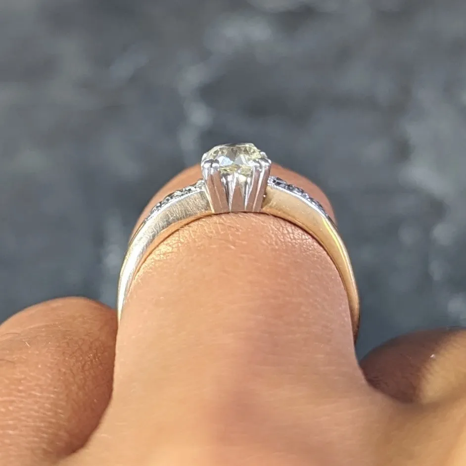 Retro 0.70 CTW Diamond Platinum 14 Karat Gold Vintage Engagement Ring
