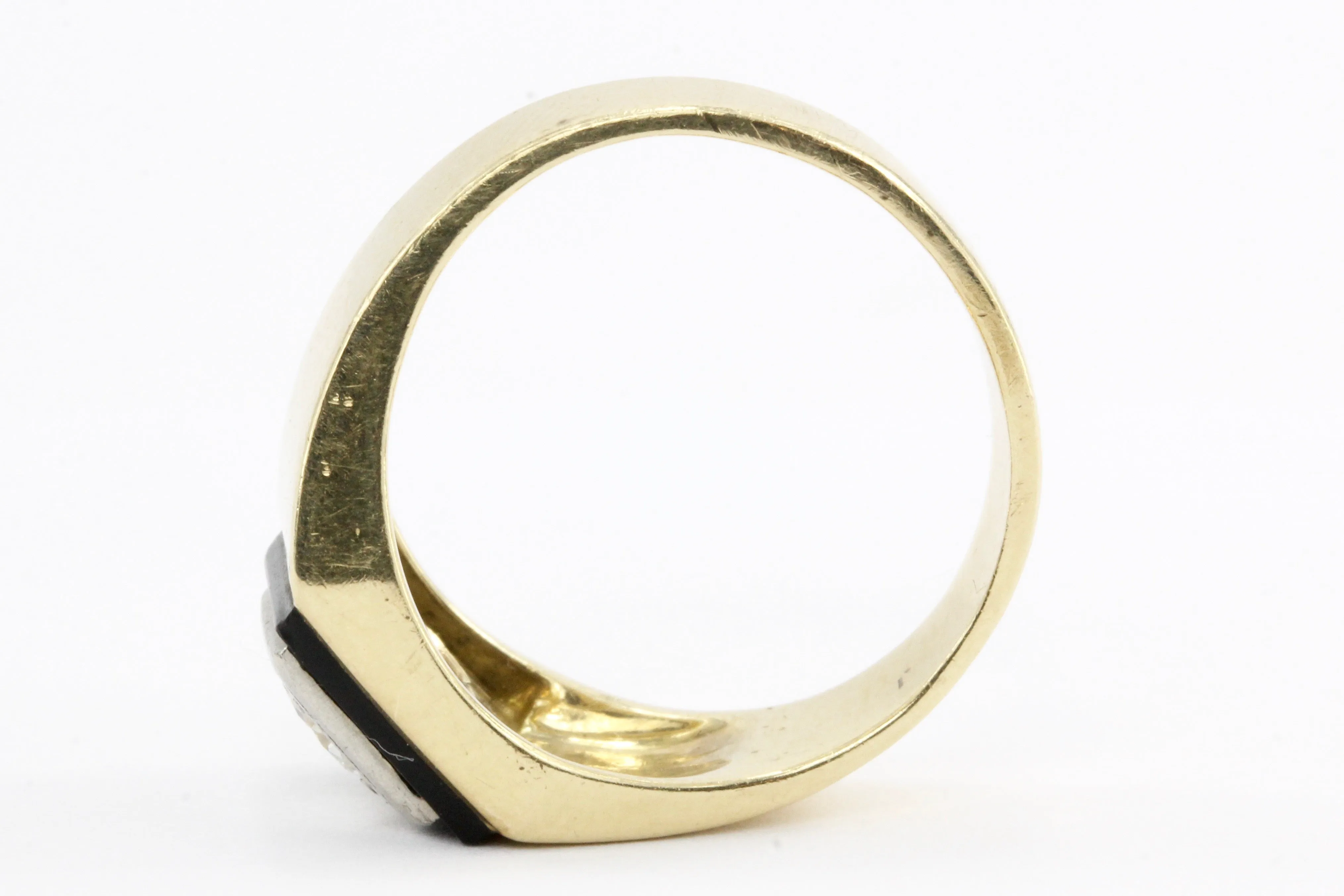 Retro 14K Gold & Transition Diamond & Onyx Ring by Rosenthal & Kaplan c.1930's