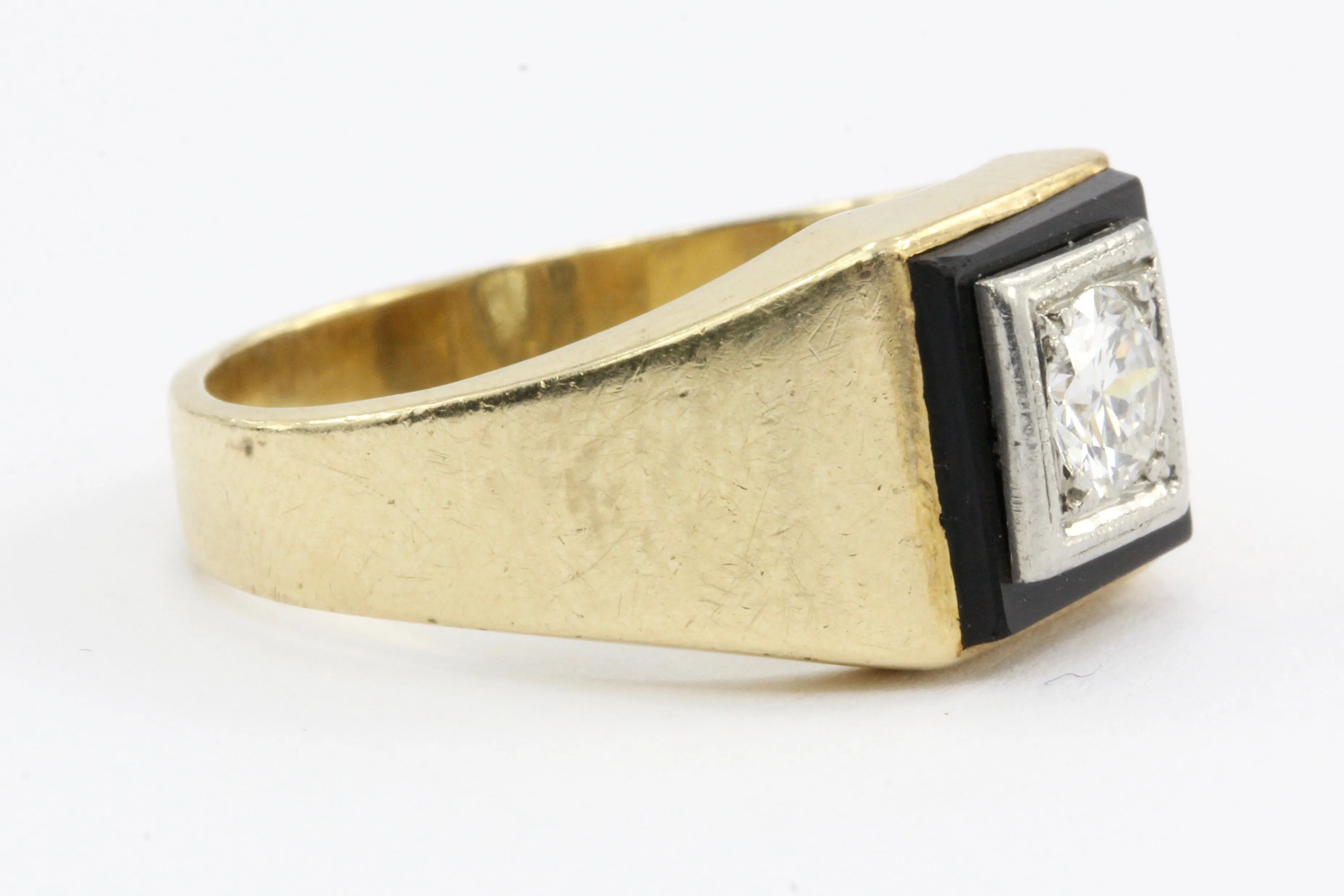 Retro 14K Gold & Transition Diamond & Onyx Ring by Rosenthal & Kaplan c.1930's