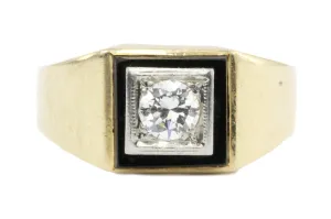 Retro 14K Gold & Transition Diamond & Onyx Ring by Rosenthal & Kaplan c.1930's