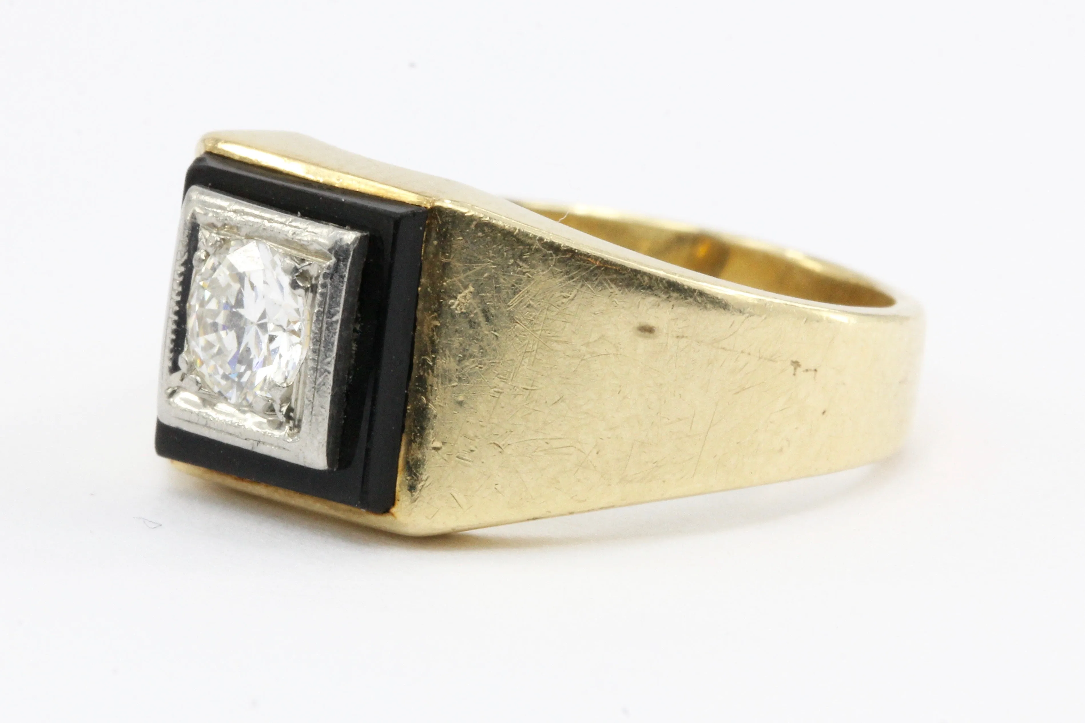 Retro 14K Gold & Transition Diamond & Onyx Ring by Rosenthal & Kaplan c.1930's