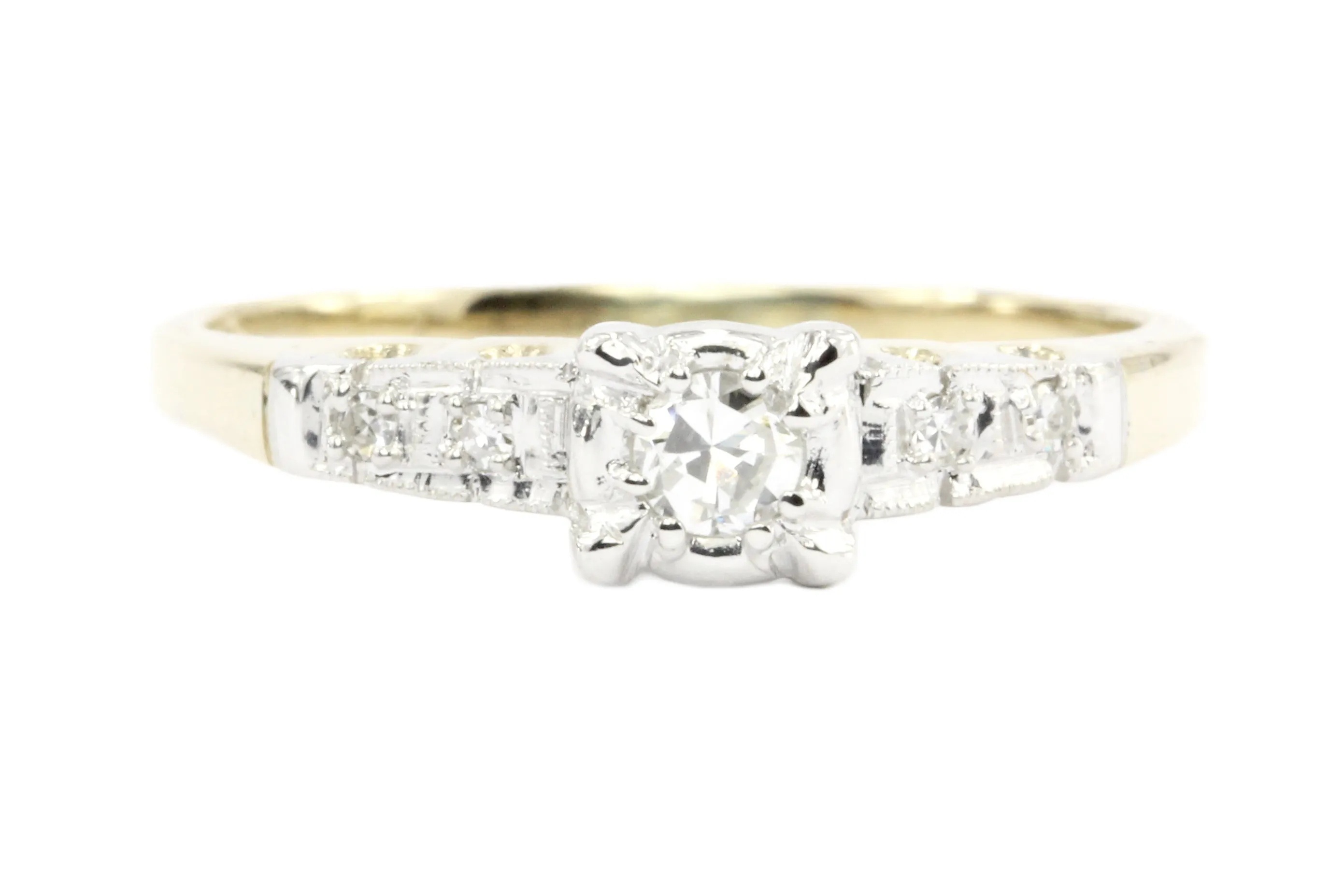 Retro 14K Gold Diamond Engagement Ring c.1940's