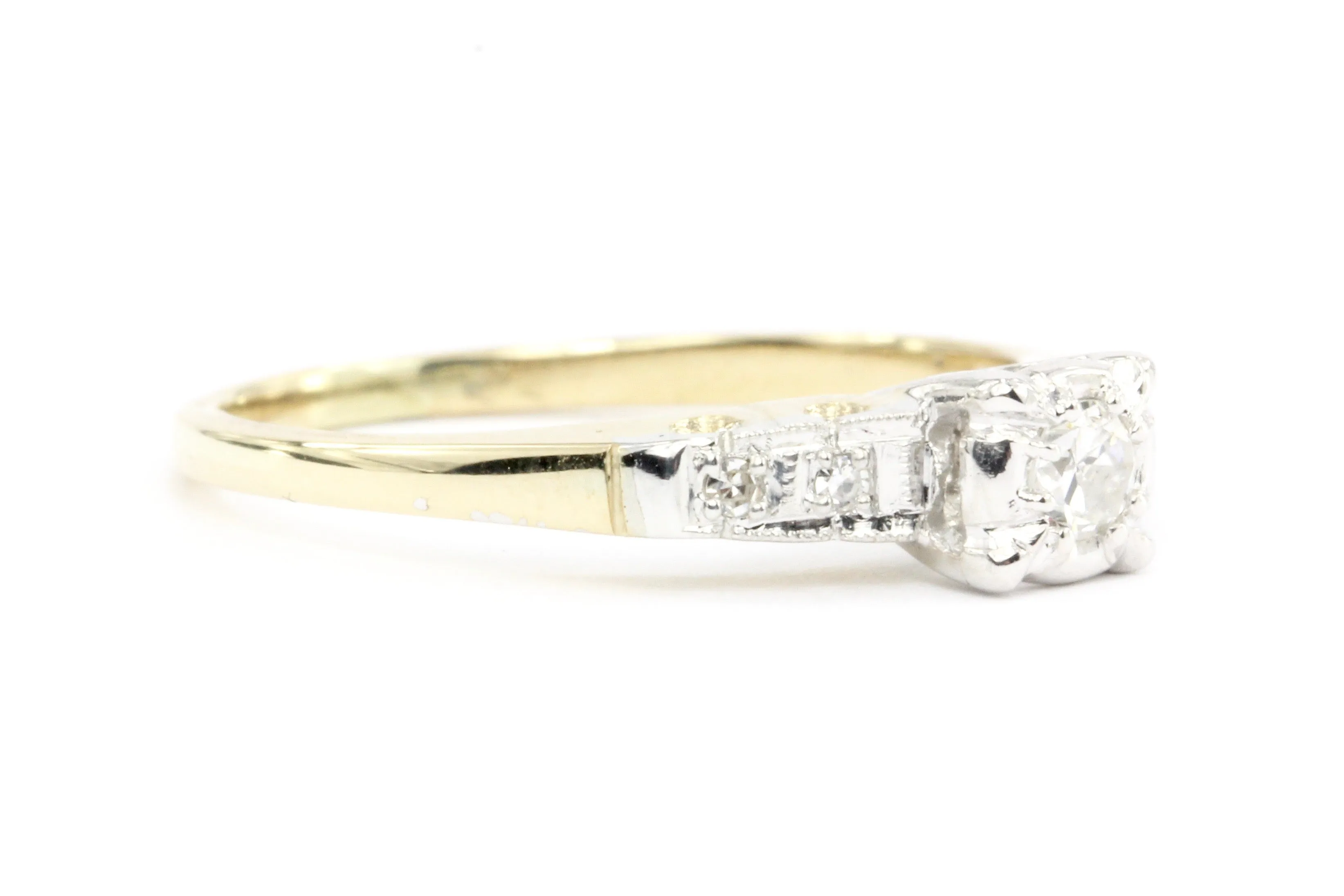 Retro 14K Gold Diamond Engagement Ring c.1940's
