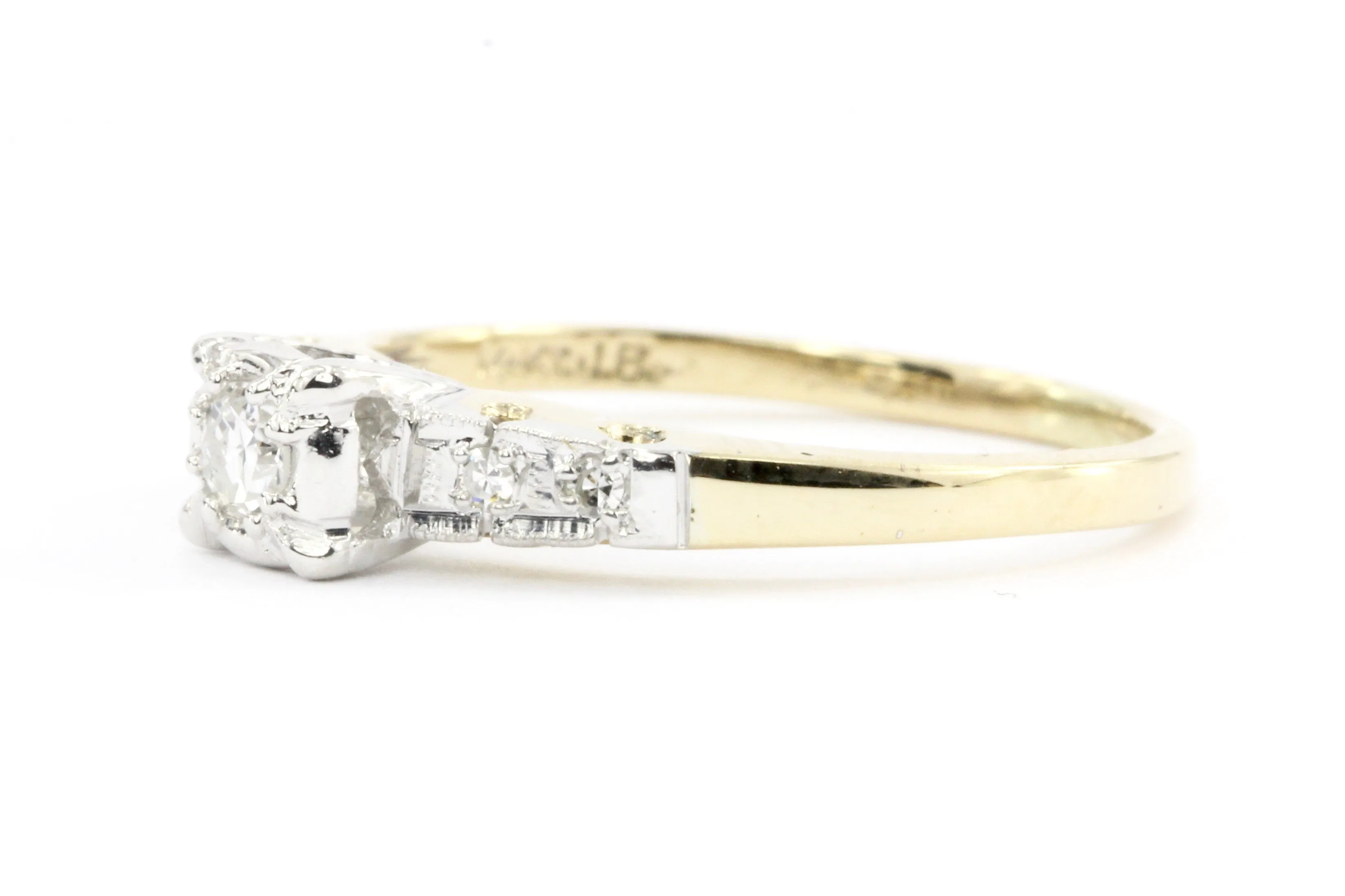 Retro 14K Gold Diamond Engagement Ring c.1940's