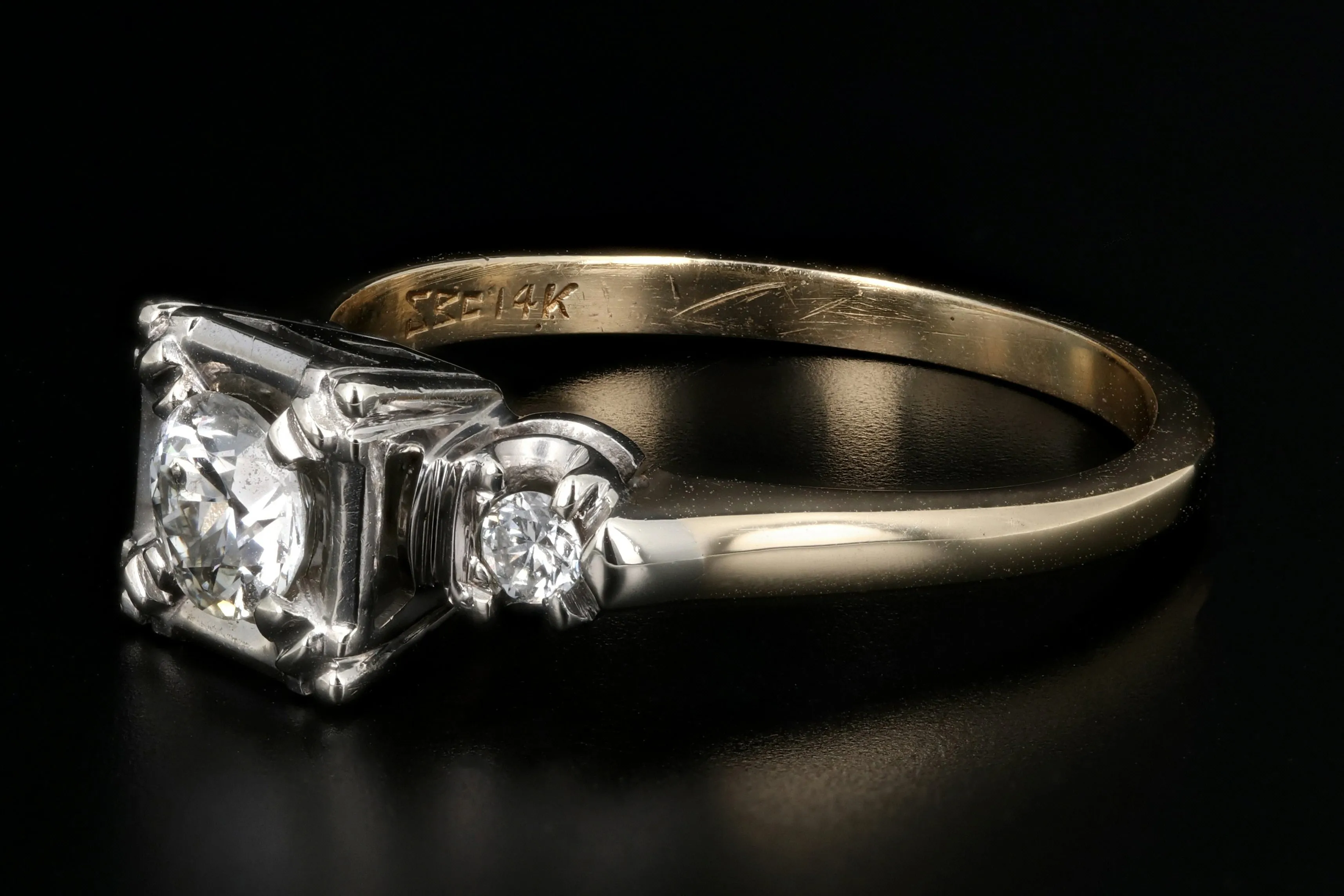 Retro 14K White & Yellow Gold .50 Carat Diamond Engagement Ring