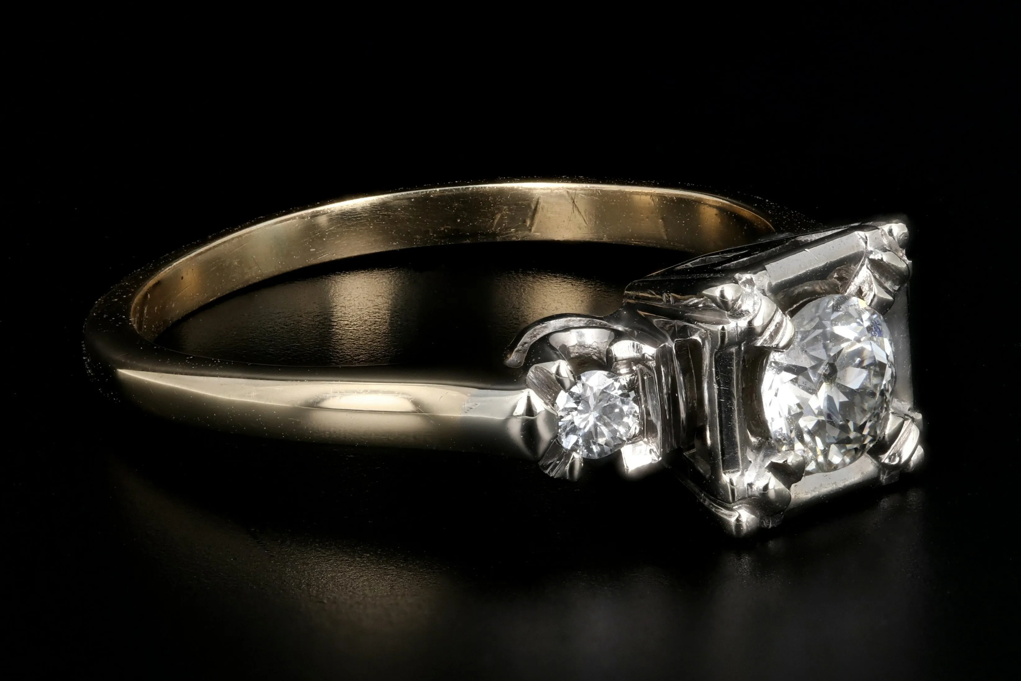 Retro 14K White & Yellow Gold .50 Carat Diamond Engagement Ring