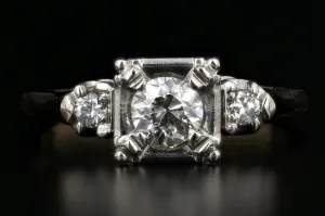 Retro 14K White & Yellow Gold .50 Carat Diamond Engagement Ring
