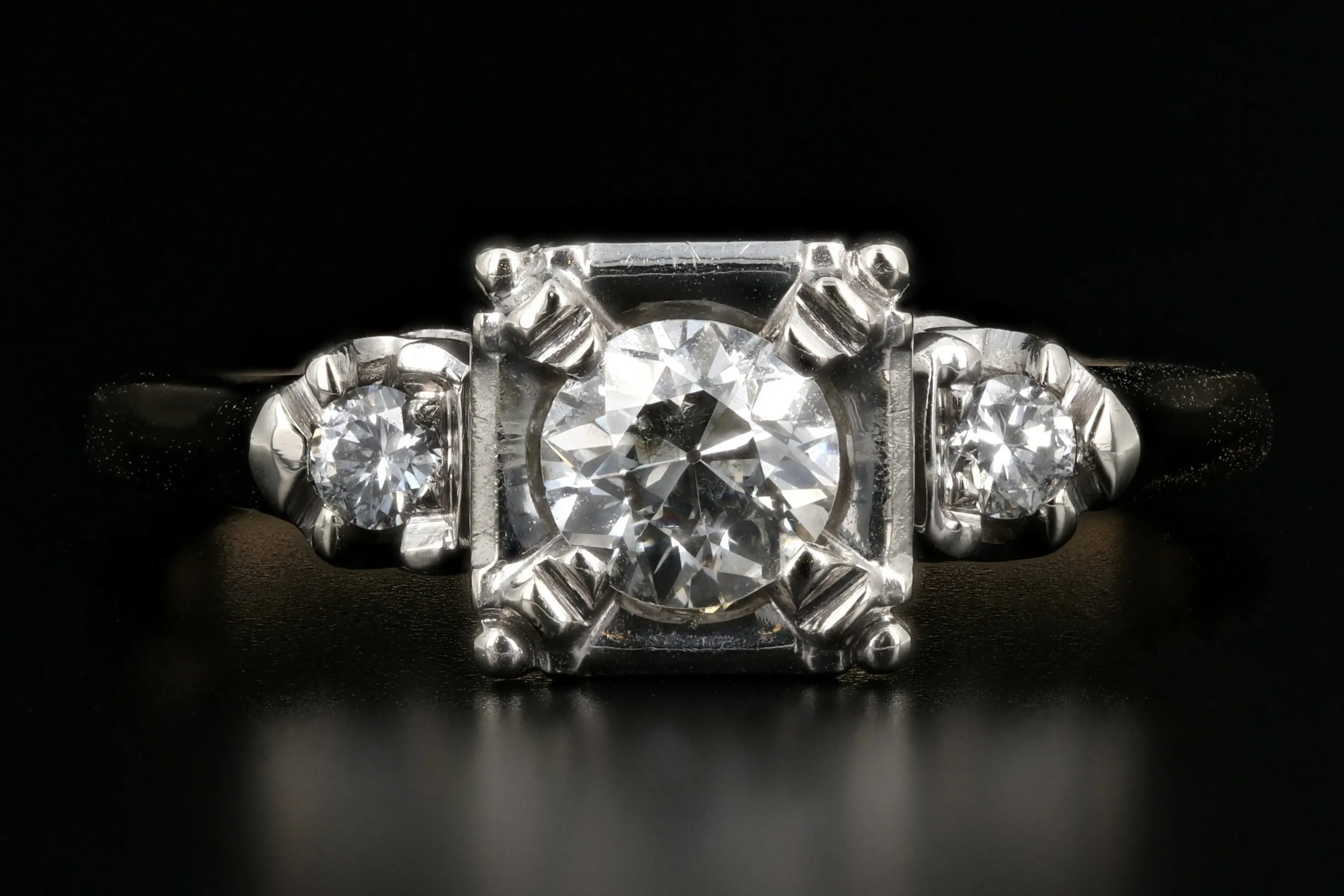 Retro 14K White & Yellow Gold .50 Carat Diamond Engagement Ring