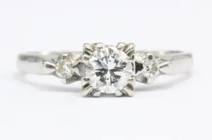 Retro 14K White Gold 3 Stone Diamond Engagement Ring c. 1940's