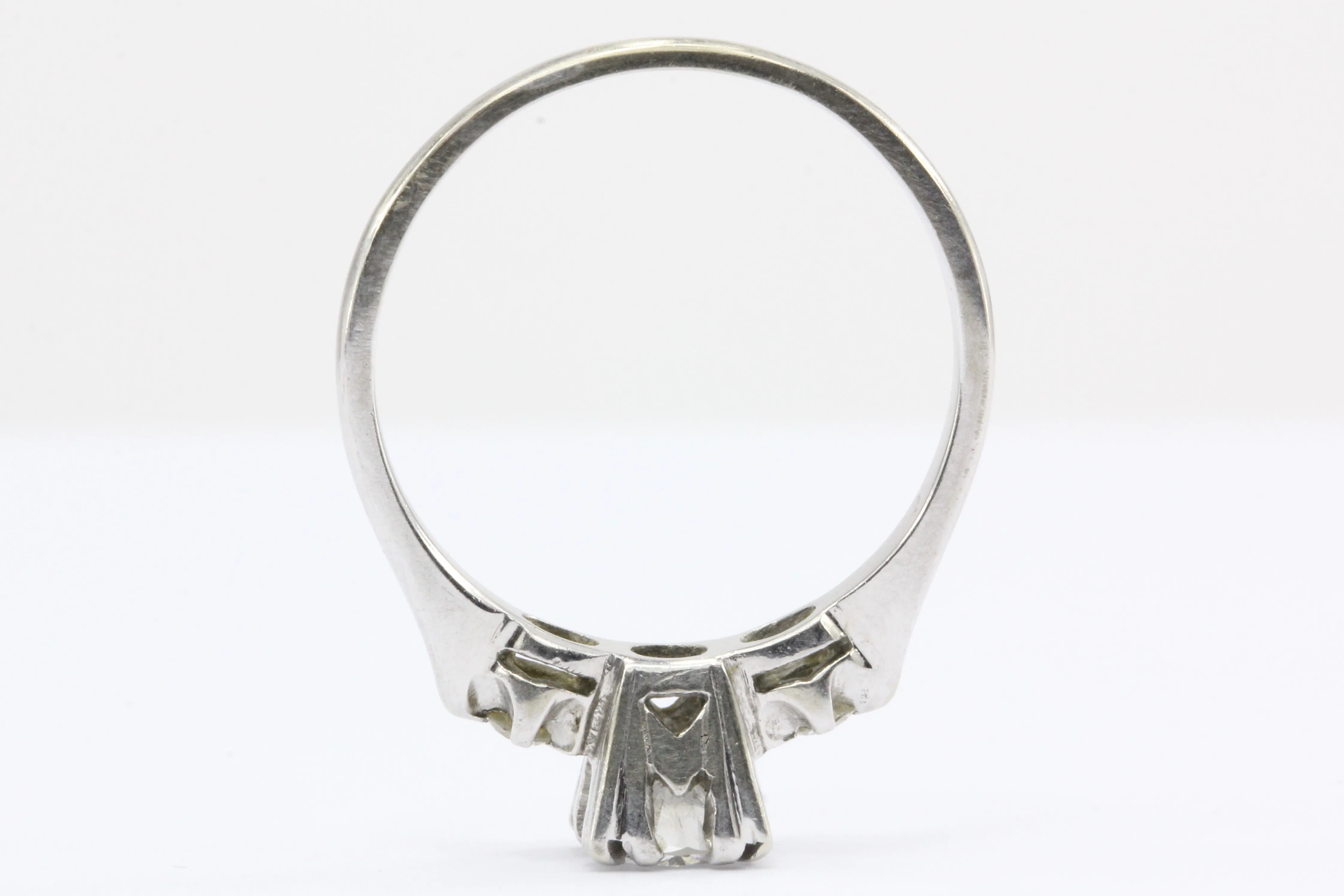 Retro 14K White Gold 3 Stone Diamond Engagement Ring c. 1940's
