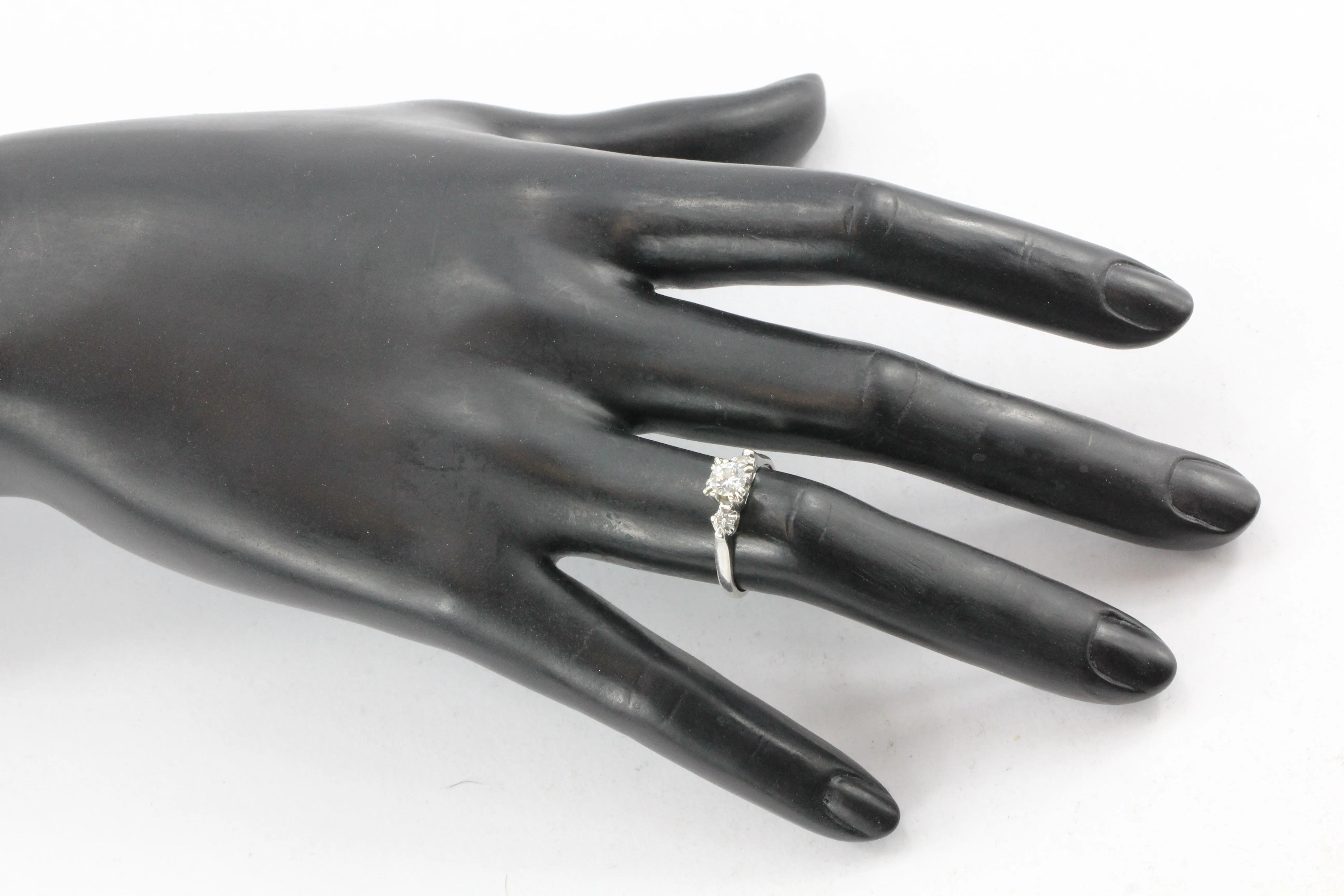 Retro 14K White Gold 3 Stone Diamond Engagement Ring c. 1940's
