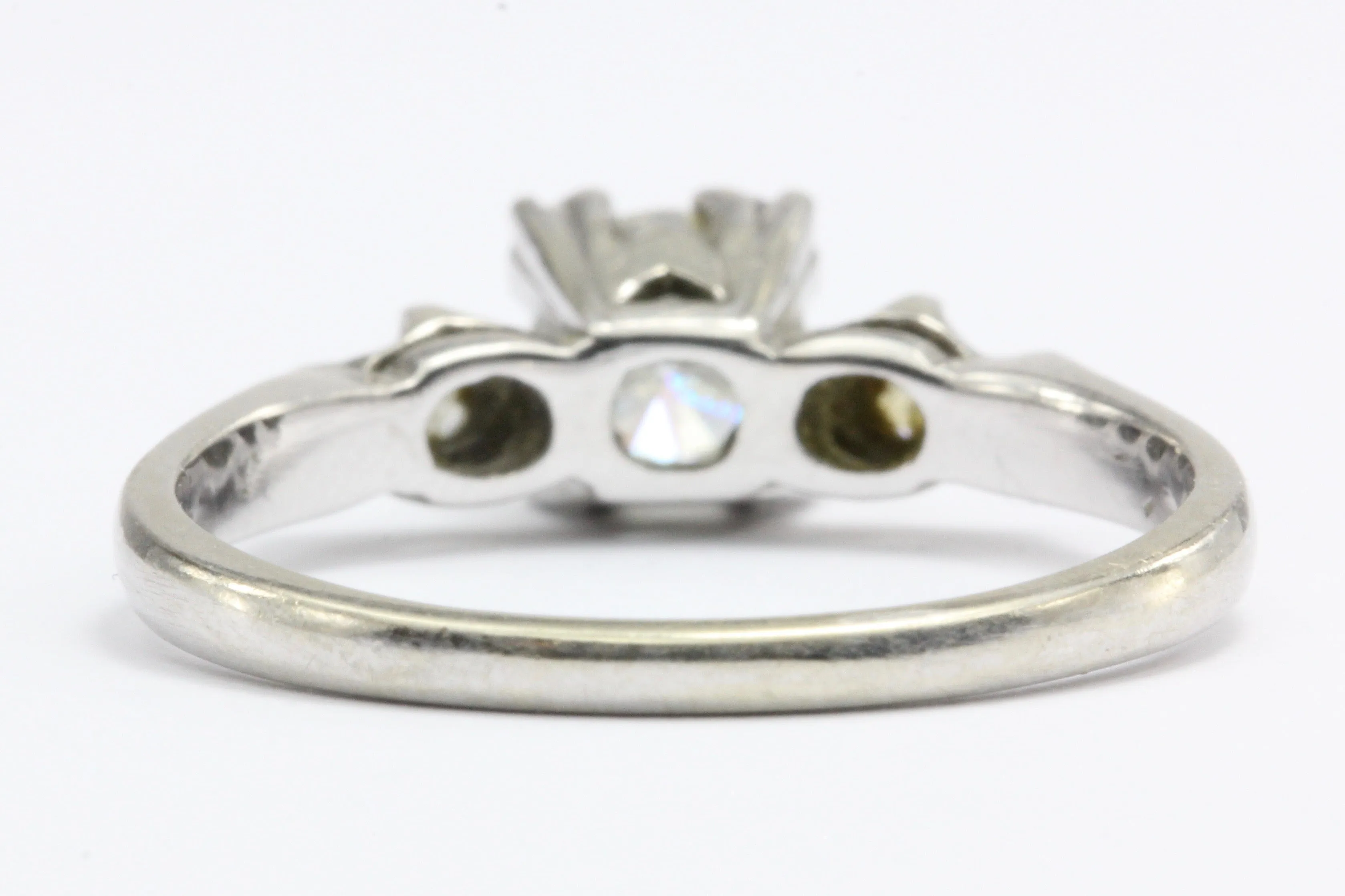 Retro 14K White Gold 3 Stone Diamond Engagement Ring c. 1940's