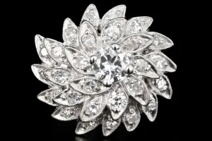 Retro 14K White Gold Diamond Cocktail Sunburst Cluster Ring c.1960's