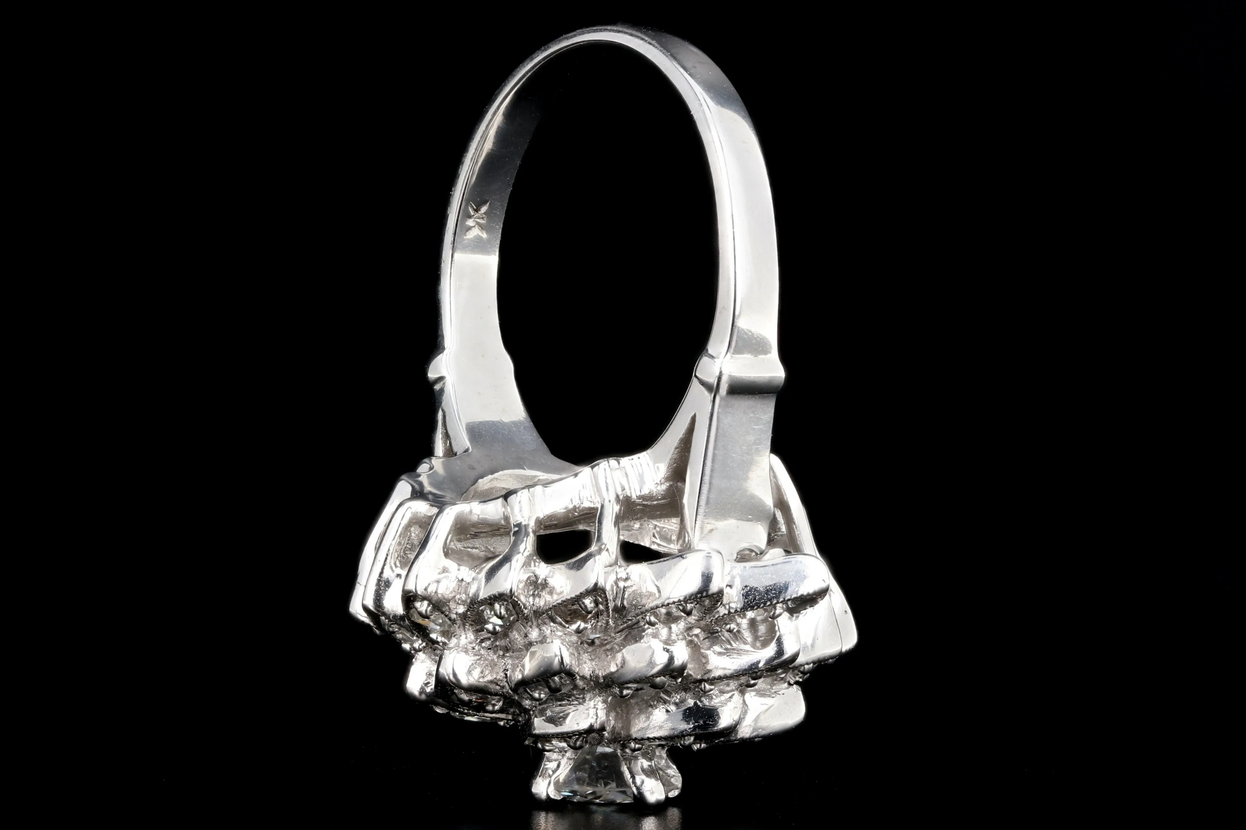 Retro 14K White Gold Diamond Cocktail Sunburst Cluster Ring c.1960's