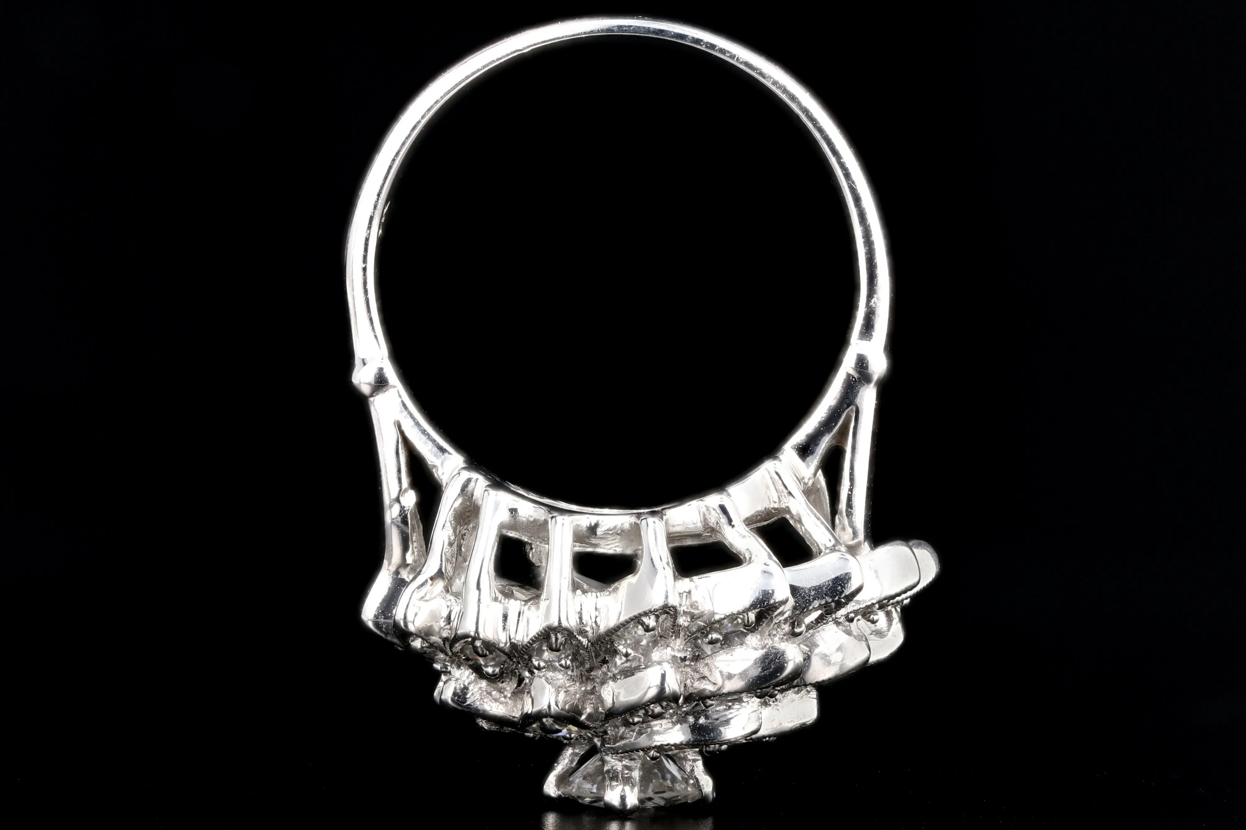 Retro 14K White Gold Diamond Cocktail Sunburst Cluster Ring c.1960's