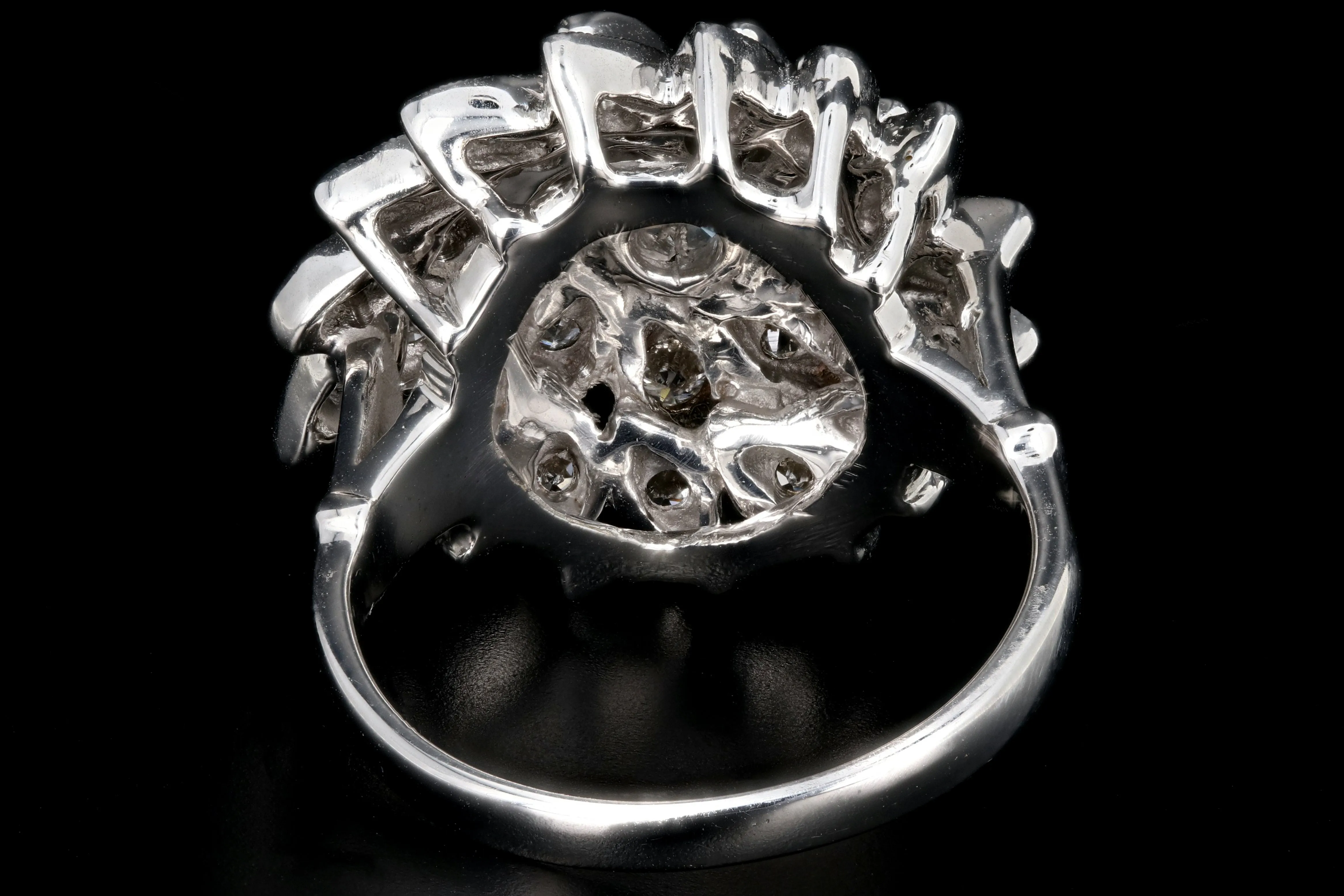 Retro 14K White Gold Diamond Cocktail Sunburst Cluster Ring c.1960's