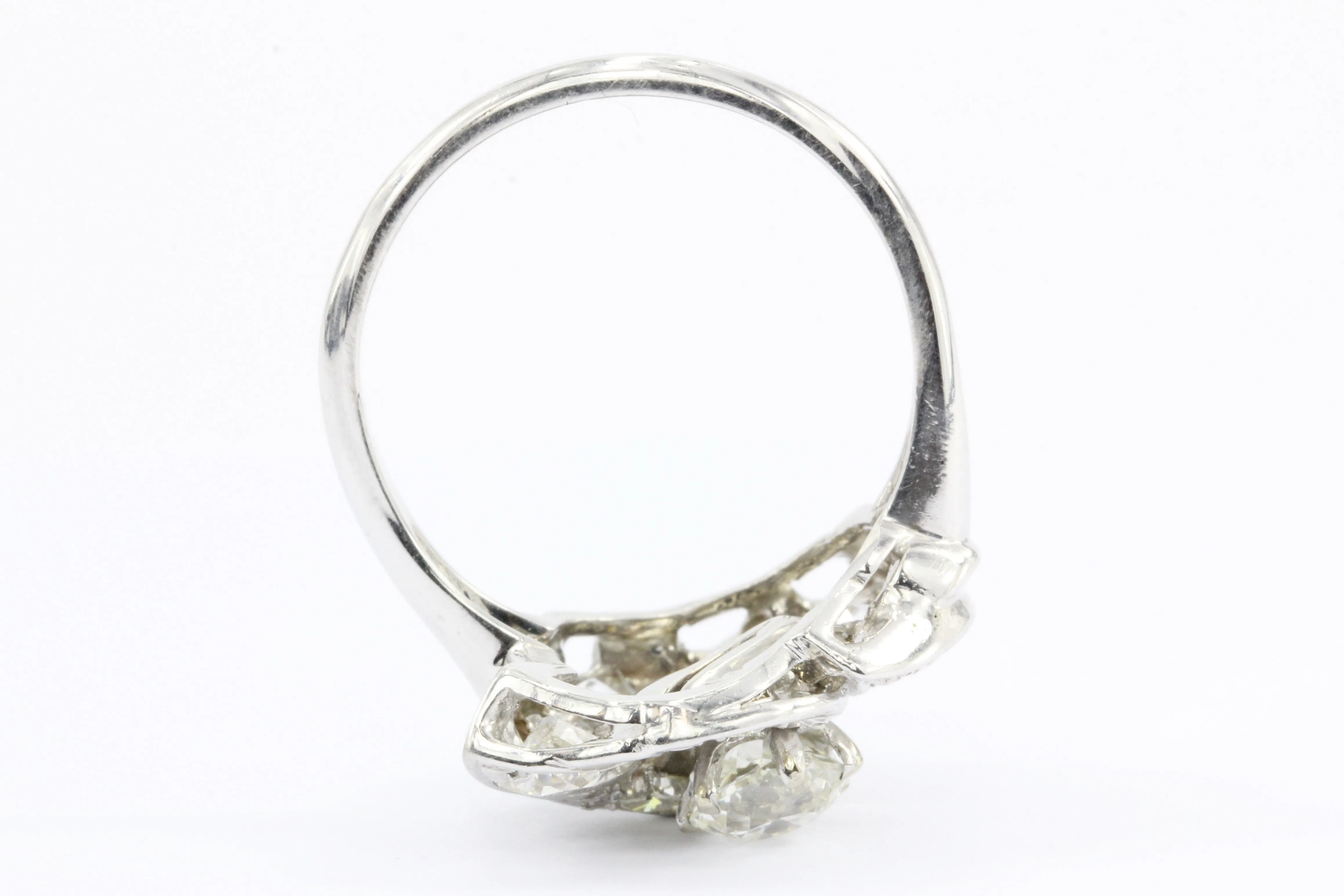 Retro 14K White Gold Old European Cut Diamond Cluster Ring C.1940's