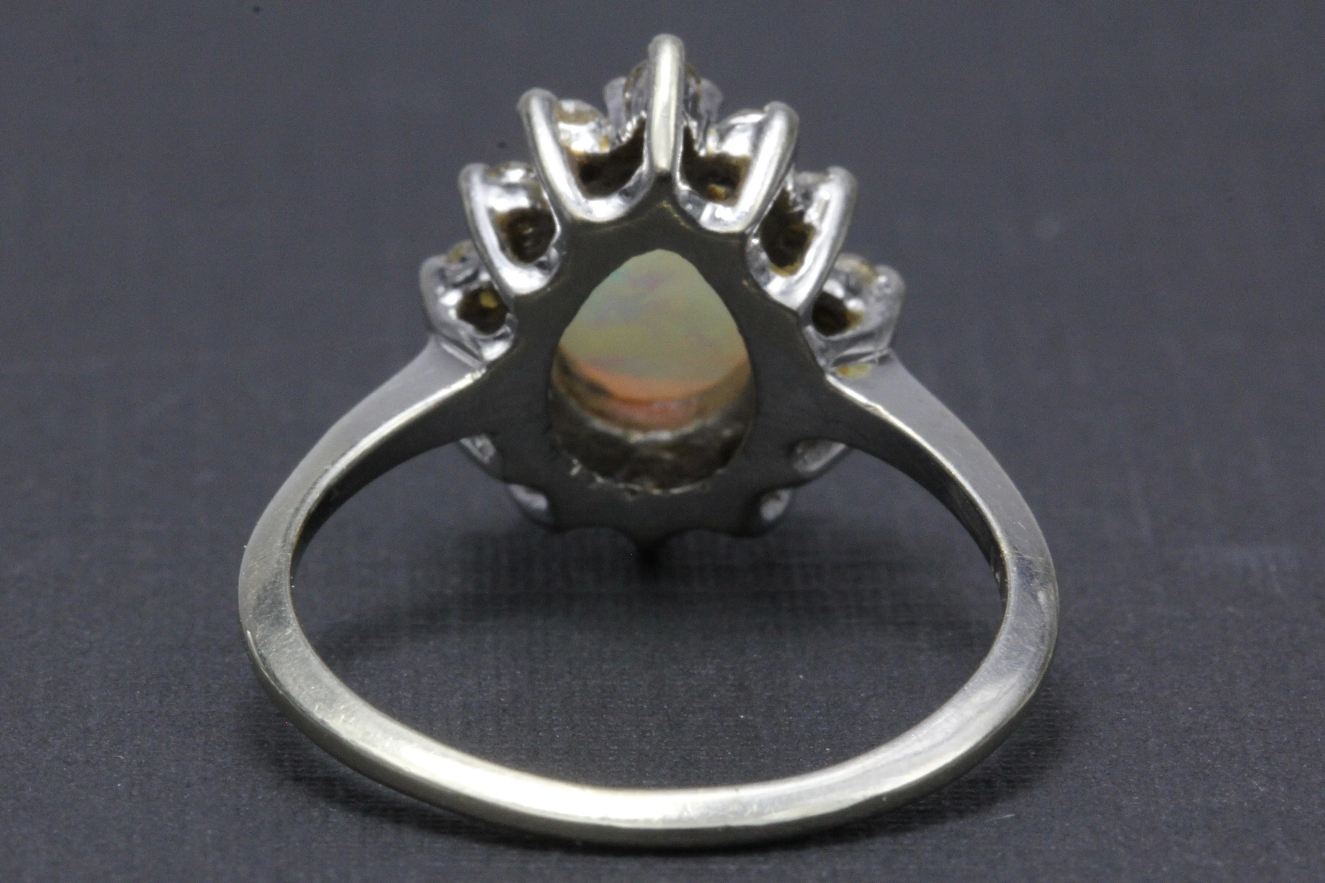 Retro 14K White Gold Opal Diamond Ring by Famor c.1960's