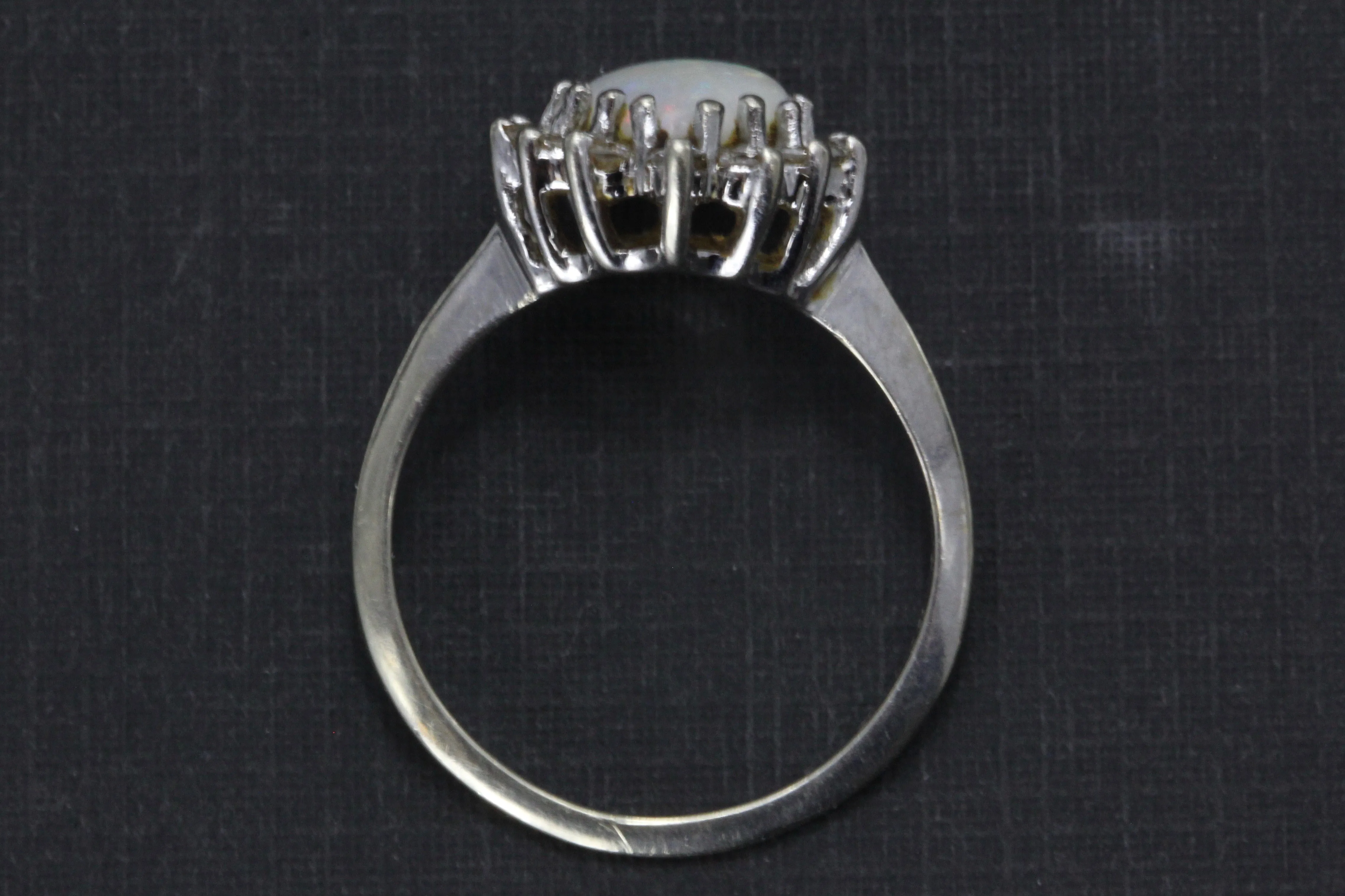Retro 14K White Gold Opal Diamond Ring by Famor c.1960's